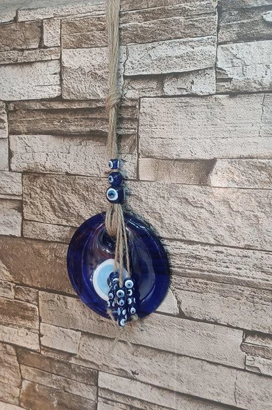 Nazarlık Cam Duvar Ağaç Balkon Teras Cafe Dekor Süsü Hasır Renkli Ahşap Boncuklu Nazar Boncuğu Duvar Süsü - 3