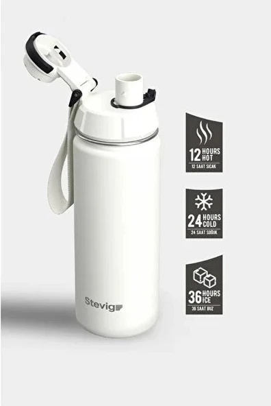Stevig ST-220 1 Hand Leak-Proof Sızdırmaz Çelik Termos 500ML Star White - 2