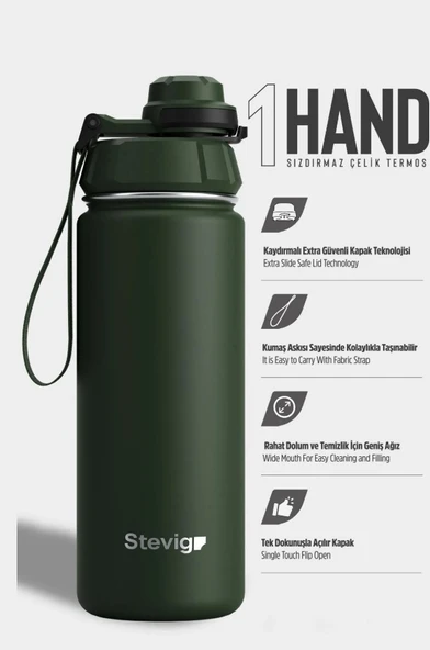 Stevig ST-208 1 Hand Leak-Proof Sızdırmaz Çelik Termos 500ML Green - 1