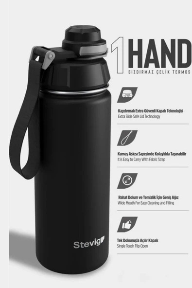 Stevig ST-207 1 Hand Leak-Proof Sızdırmaz Çelik Termos 500ML Black - 1