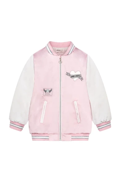 Kız Çocuk Kalpli Pullu Nakışlı Saten Kolej Ceket MNT25K233 - Resim 2