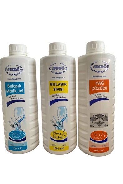 Ersağ Bulaşık Matik Jel 1000 ml +Yağ Çözücü1000 ml +Bulaşık Sıvısı 1000 ml ürün görseli