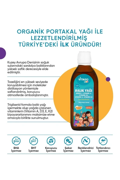 Vitago Kids Balık Yağı Omega 3, Vitamin A, D3, E, K2 Içeren Şurup - 2