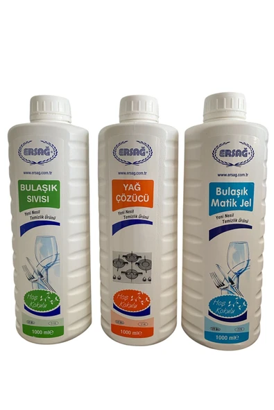 Ersağ Bulaşık Matik Jel 1000 ml +Yağ Çözücü1000 ml +Bulaşık Sıvısı 1000 ml ürün görseli