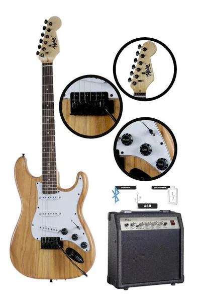 Midex RPH-320WD-30AMP Ahşap Renk Strat Kasa SSS 30W Amfili Elektro Gitar Seti - Resim 2