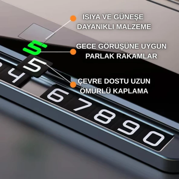 Coofbe Premıum Fosforlu Gizlenebilir Alüminyum Araç Park Telefon Numaratörü Geçici Park Numaratör Plakalık - 10