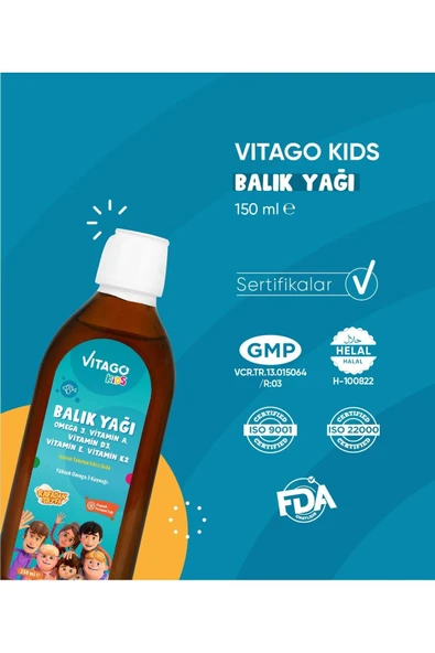 Vitago Kids Balık Yağı Omega 3, Vitamin A, D3, E, K2 Içeren Şurup - 4