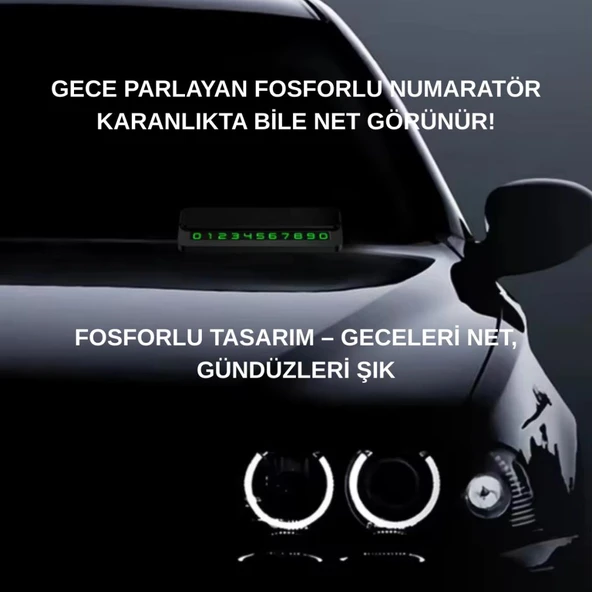 Coofbe Premıum Fosforlu Gizlenebilir Alüminyum Araç Park Telefon Numaratörü Geçici Park Numaratör Plakalık - 4