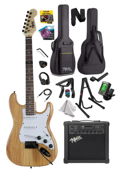 Midex RPH-320WD-25AMP Ahşap Renk Strat Kasa SSS 25W Amfili Elektro Gitar Seti ürün görseli 1