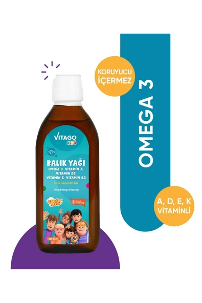 Vitago Kids Balık Yağı Omega 3, Vitamin A, D3, E, K2 Içeren Şurup - 1