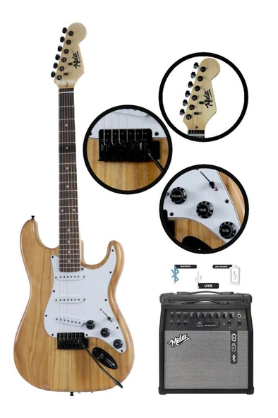 Midex RPH-320WD-50AMP Ahşap Renk Strat Kasa SSS 50W Amfili Elektro Gitar Seti - Resim 3