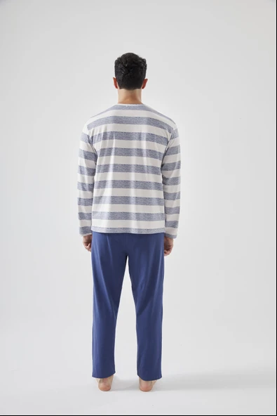 Erkek Pamuklu Uzun Kollu Üst Ayıcık Baskılı Pijama Takımı - Resim 6