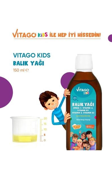 Vitago Kids Balık Yağı Omega 3, Vitamin A, D3, E, K2 Içeren Şurup - 5