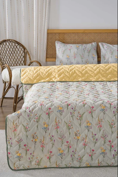 Rivaİstanbul Begonvil Çift Kişilik Pamuklu Kapitone Pike & Yatak Örtüsü ürün görseli 1