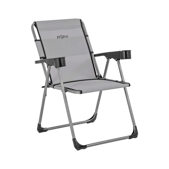 Katlanabilir Piknik ve Kamp Sandalyesi - Bardaklıklı - Rock - Kül Gri (A-14)- 140KG Taşıma