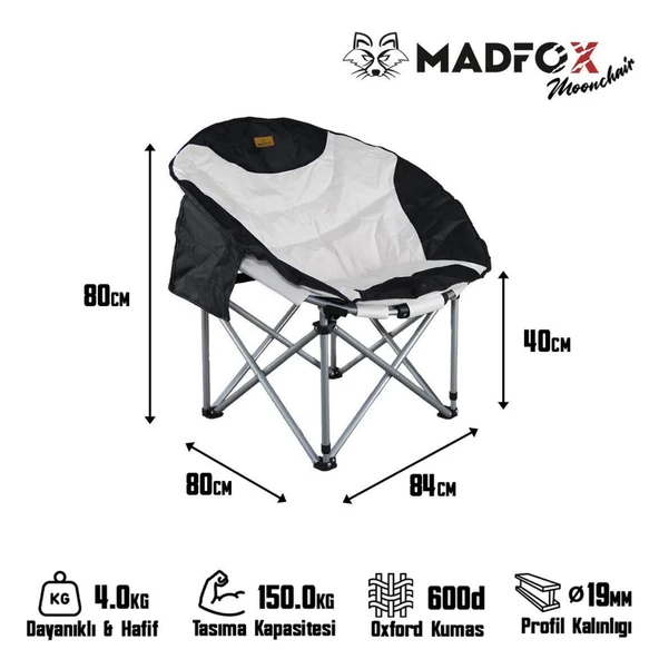 Katlanır Kamp Piknik Sandalyesi - Madfox Moonchair Deluxe - Siyah/Gri - 547212 - Taşıma Çantalı - 5