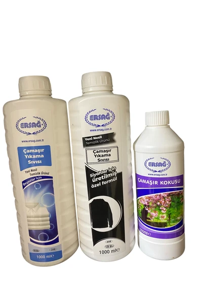 Ersağ Ersağ Çamaşır Yıkama Beyazlar 1000ml +Siyahlar 1000 ml +Çamaşır Kokusu 500 ml (Özel Set) - 1