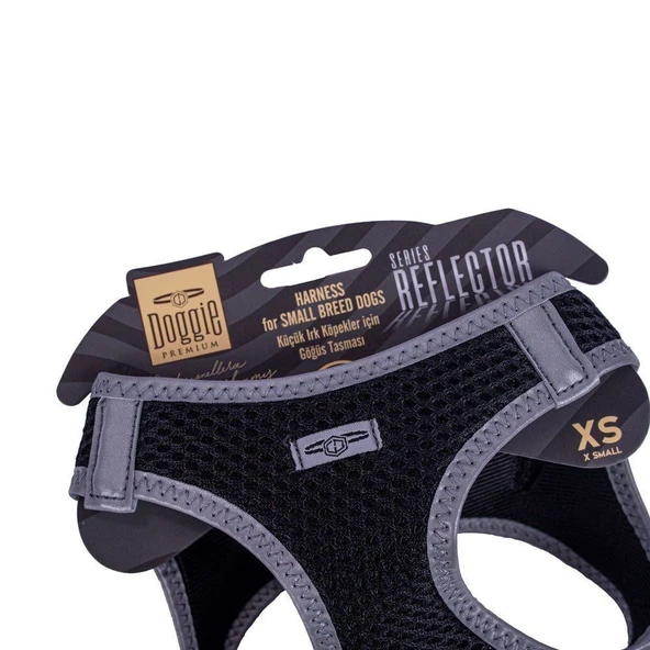 Doggie Havalı Dokuma Reflektörlü Küçük Irk Göğüs Tasması Siyah 30-34 cm (ARG-XS) - Resim 3