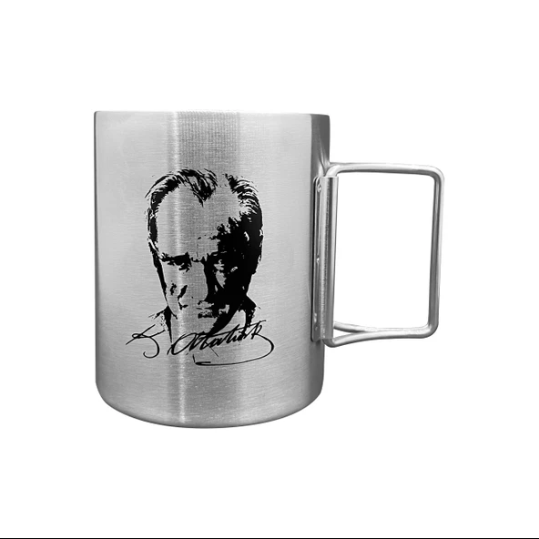 Katlanabilir Saplı Çelik Kupa Bardak - Orcamp - 180 ml - Atatürk (OUT-1800)
