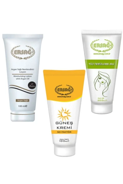 Ersağ Argan Yağlı Krem +Güneş Krem,Yüz Temizleme Jeli Özel Set - 1