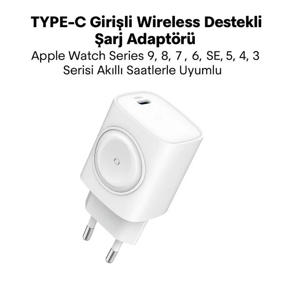 2’si 1 TYPE-C Çıkışlı Telefon- Apple Watch Akıllı Saat Wireless Kablosuz Destekli Şarj Adaptörü - 2