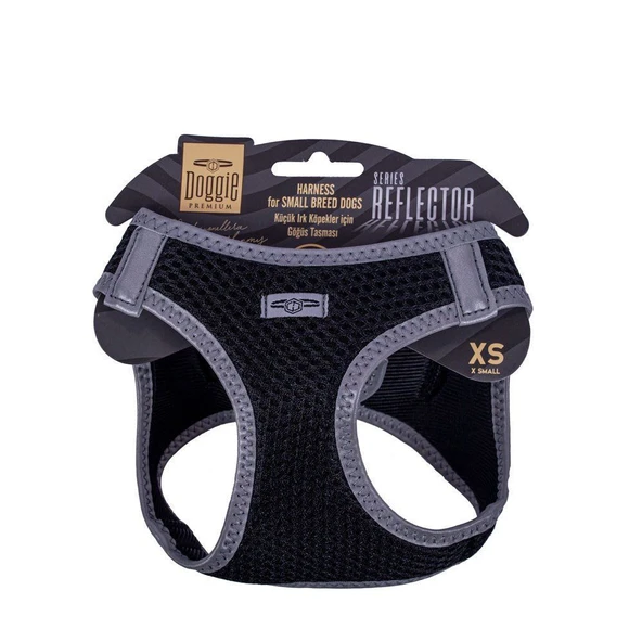Doggie Havalı Dokuma Reflektörlü Küçük Irk Göğüs Tasması Siyah 30-34 cm (ARG-XS) ürün görseli 1