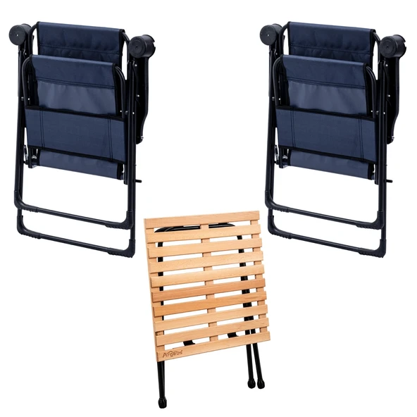 2 Adet Katlanır Kamp Sandalyesi ve Masa Seti - Rest - Lacivert - 130 KG Taşıma - Resim 2