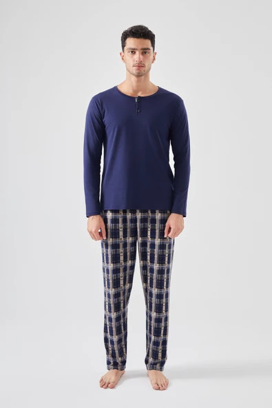 Micro Süet Patlı Düğme Detaylı Erkek Pijama Takımı - 2