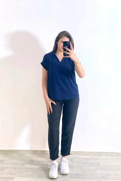 Ayrobin Kumaş Rahat Kesim Gömlek Lacivert - 2