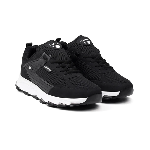 Erkek Siyah Spor Ayakkabı Rahat Yürüyüş Koşu Günlük Sneaker Bağcıklı Hafif Taban ürün görseli 1