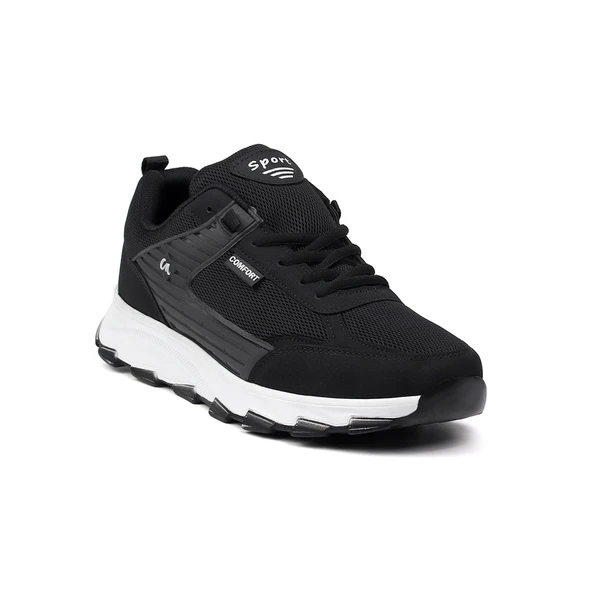 Erkek Siyah Spor Ayakkabı Rahat Yürüyüş Koşu Günlük Sneaker Bağcıklı Hafif Taban - Resim 2