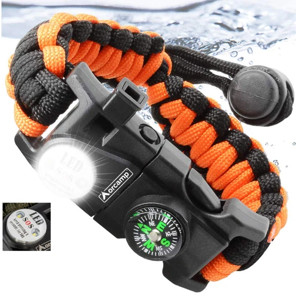 Orcamp Paracord Hayatta Kalma Bilekliği Turuncu-Siyah OUT-4300 ürün görseli 1