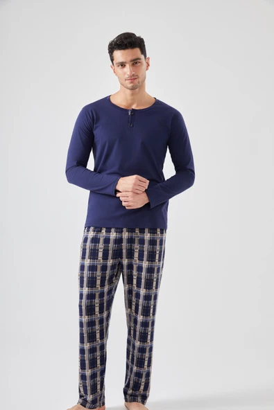 Micro Süet Patlı Düğme Detaylı Erkek Pijama Takımı - 1