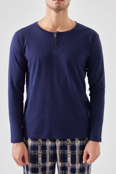 Micro Süet Patlı Düğme Detaylı Erkek Pijama Takımı - 4