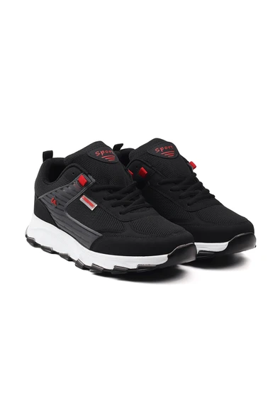 Erkek Siyah Kırmızı Spor Ayakkabı Rahat Yürüyüş Koşu Günlük Sneaker Bağcıklı Hafif Taban ürün görseli 1