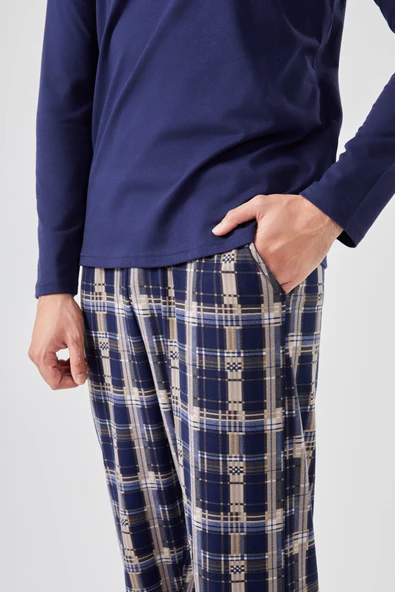 Micro Süet Patlı Düğme Detaylı Erkek Pijama Takımı - 5