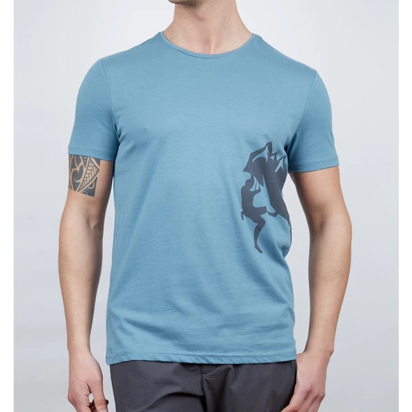 Erkek Tişört - Pamuklu Spor Tişört - Camp - Mavi (600611)