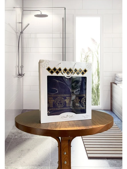 Medusa Motifli 2'li Banyo Havlu Seti  Hamam Seti %100 Pamuk - 3