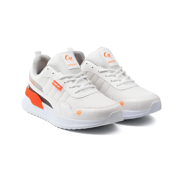 Erkek Beyaz Oranj Spor Ayakkabı Rahat Yürüyüş Koşu Günlük Sneaker Bağcıklı Hafif Taban