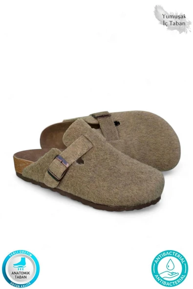 indispensablely  Oslo Kadın  Tabanlı Kışlık Önü Kapalı Keçeli Günlük Rahat Sabo Ev Terliği ürün görseli