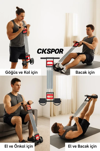 El Ayak Göğüs Yayı – 5 Çelik Yaylı Çok Fonksiyonlu Fitness ve Evde Spor Egzersiz Aleti - 7
