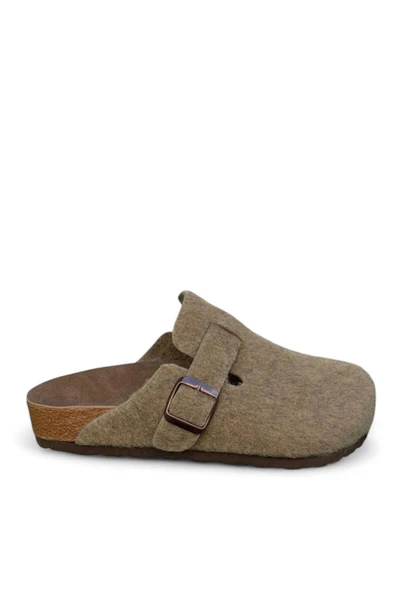 indispensablely  Oslo Kadın  Tabanlı Kışlık Önü Kapalı Keçeli Günlük Rahat Sabo Ev Terliği - Resim 4