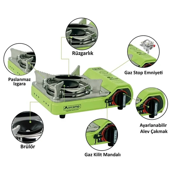Tekli Çantalı Mini Portatif Ocak - Orcamp - Yeşil (CK-506) - 4