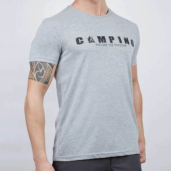 Erkek Tişört - Pamuklu Spor Tişört - Buteo - Gri Melanj (600610) - 2