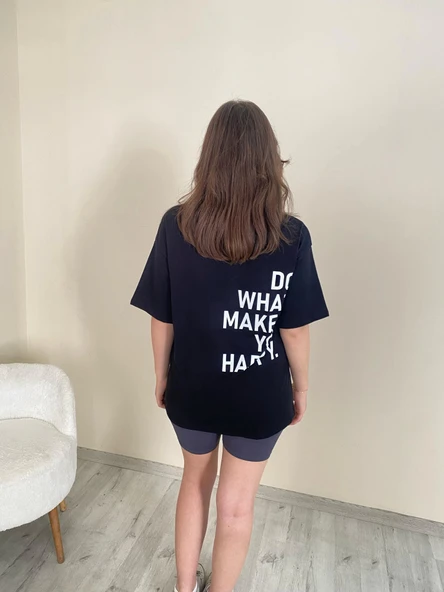 Baskılı Oversize Tişört Siyah - 4