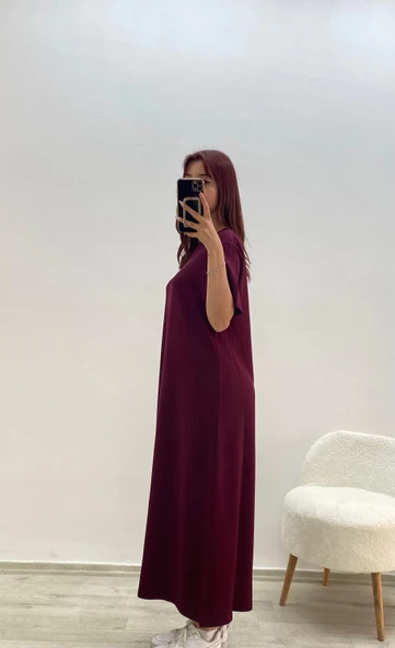 Kuş Baskılı Elbise Bordo - 2