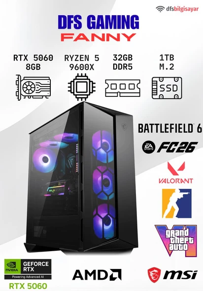 DFS GAMING FANNY RYZEN 5 9600X-B650M-RTX 5060-32GB DDR5 RAM-1TB M.2 SSD-OYUNCU BİLGİSAYARI