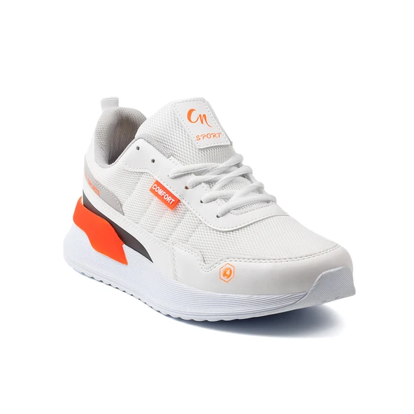 Erkek Beyaz Oranj Spor Ayakkabı Rahat Yürüyüş Koşu Günlük Sneaker Bağcıklı Hafif Taban - 2
