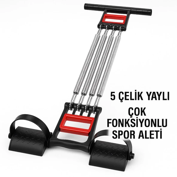 El Ayak Göğüs Yayı – 5 Çelik Yaylı Çok Fonksiyonlu Fitness ve Evde Spor Egzersiz Aleti - 4