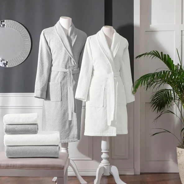 TAÇ ELORA PAMUK AİLE SETİ BEYAZ GRİ- ürün görseli 1